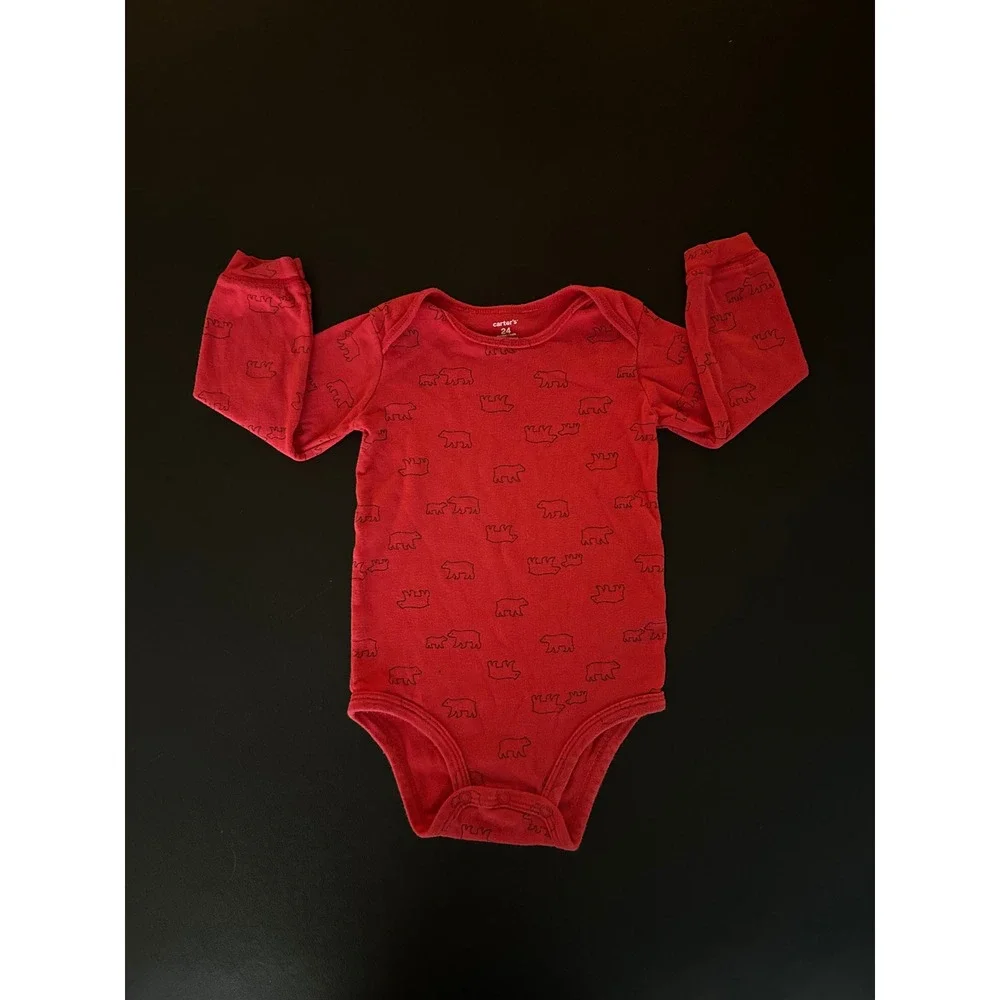 Carters Baby Boy Red Black Bear Long Sleeve Bodysuit 24 Months 126H029 1464